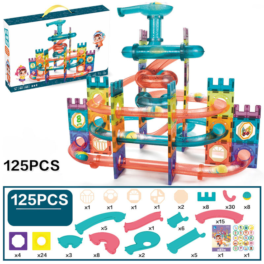 125 pcs. Magnetic Tiles Marble Run STEM Building Toys