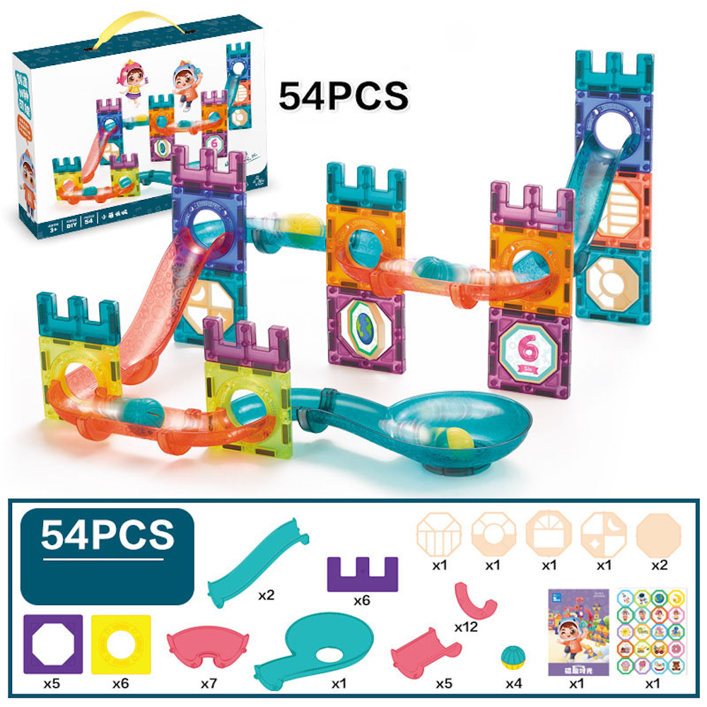 54 pcs. Magnetic Tiles Marble Run STEM Building Toys